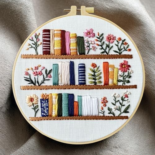 ZuoAnLF 3 Set Embroidery Starter Kit Printed Cross Stitch Kit with Plant Shelf Patterns for Adults, Home Decor and Gifts