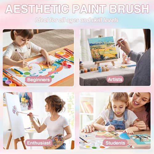 8pcs Fine Detail Paint Brush Set, Small Miniature Fine Tip Detail Brushes Kit for Acrylic Oil Watercolor, Miniatures, Models, Paint by Numbers, Rock Painting (Pink)