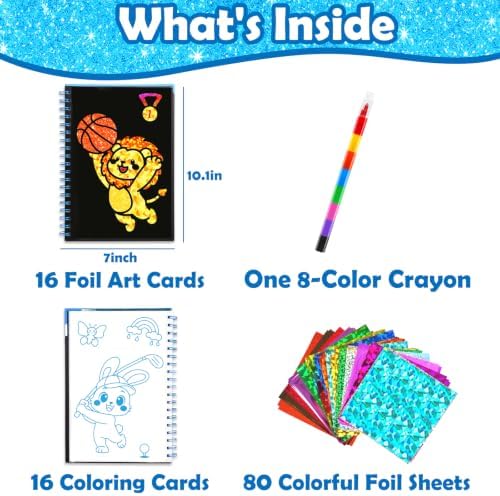 FUNNYB&G Foil Art Craft Kit for Kids, Sparkly Birthday Gift Toy for Kids | No Mess, Kids Ages 4-10 Create Sparkling Artwork, A Creative Gift for Birthdays, Holidays, Travel Activities,Screen-Free Fun