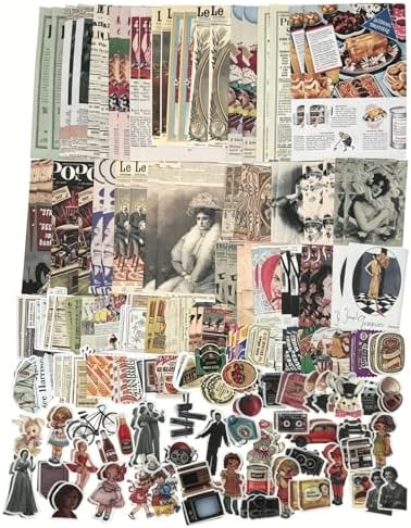 Esweny 200PCS Vintage Scrapbooking Supplies Kit for Journaling,Junk Journal Planners Aesthetic Cottagecore Room Decor Wall Art Collage Album (Retro Memory)