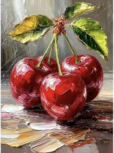AIBOERL Diamond Art Kits for Adults,Cherry Diamond Painting Wall Decor | Round Drill Vintage Cherry Diamond Painting for Beginners DIY Rhinestone 5D Diamond dots(Gemstone Craft)Wall Art Gift 12x16IN