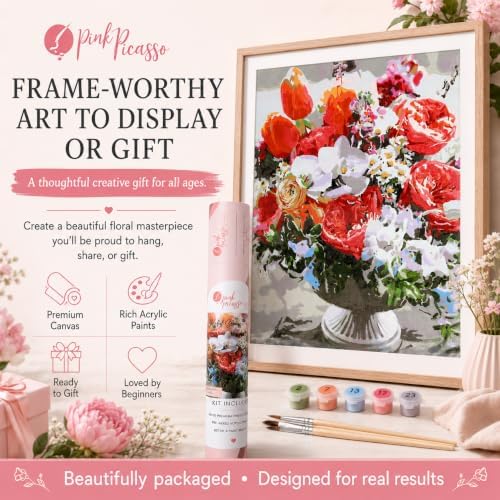 Pink Picasso Paint by Number Kit, for Adults & Teens,16x20, Blissful Blooms