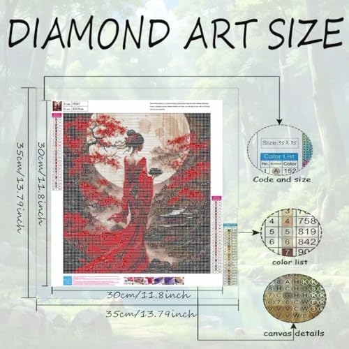 OJTOYART Diamond Art Kits for Adults, Oriental Lady & Moon 5D DiamondPainting Kits for Beginners, DIY Diamonds Dots Paint by Gem Art,Beginner Home Wall Decor 13.79 X 13.79 Inch