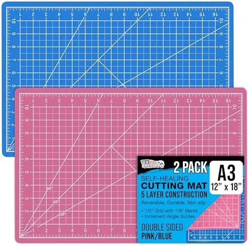 U.S. Art Supply 12"x18" Self-Healing Cutting Mat 5-Ply (2 Pack) Pink/Blue