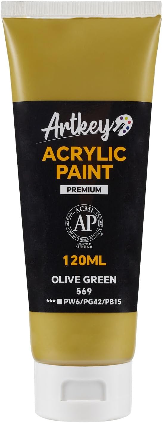 Artkey Acrylic Paint - Olive Green (120 ml/4.06 oz) Tubes, Rich & Vibrant Pigments, Professional Artists Acrylic Paints - Art Supplies for Canvas Wood Rock Clay Fabric Ceramics Art Crafts Painting