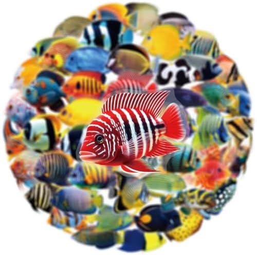 100PCS PET Marine Life Ocean Fish Stickers,Waterproof Transparent Tropical Fish Decals for Laptop, Luggage, Skateboard, Phone, Fridge, Trendy Stickers for Teens, Adults, Boys and Girls (100-fish)