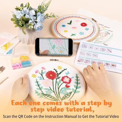 HTVRONT Bead Embroidery Kit for Beginners, 3 Sets, Gifts & Crafts