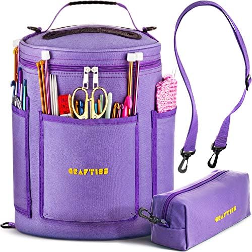 CRAFTISS Crochet Bag Organizer & Yarn Storage Bag, Knitting Bag and Yarn Holder with Removable Divider, Holds Skeins, Hooks, Needles & Accessories, Crochet Gifts for Women (Purple)