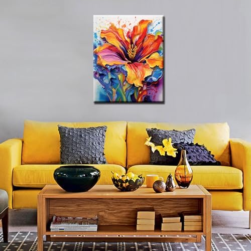 Aihonmin Lris Flower Paint by Number for Adult and Kids Beginner,Floral Canvas Oil Painting Kit Digital Painting,Vintage Watercolor Living Room Decoration,(Without Frame