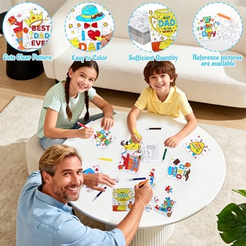 24 Set Fathers Day Crafts for Kids Classroom Bulk, Father's Day Arts DIY Jigsaw Puzzle with Shirt Hat Crown, Summer Camp Best Dad Activity Painting Kit for School Gifts Coloring Games Party Favors