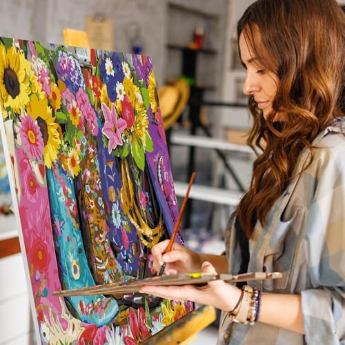 GEEHEIY Paint by Numbers Kit for Adults, Floral Cowboy Boots, 16 x 20 Inch | DIY Adult Paint by Number Kit on Canvas for Beginners, without Frame, Western Country Wall Decor, Stress Relief Craft Gift