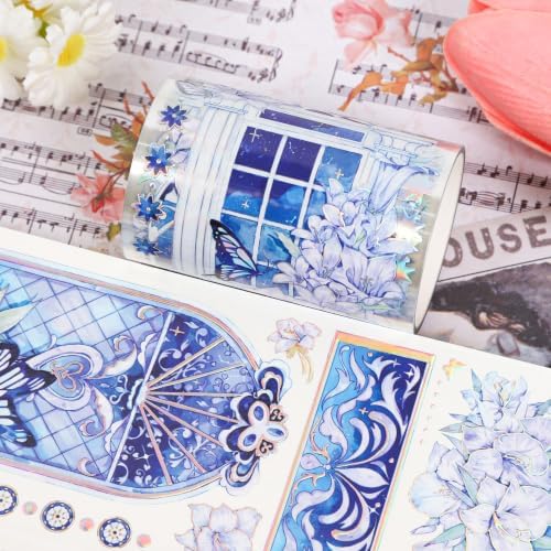 Sitsink PET Tape for Journal Scrapbooking - Gothic Window Purple Flowers PET Tape Stickers for Crafts Junk Journal Supplies Notebook Scrapbook DIY Decor Ornament