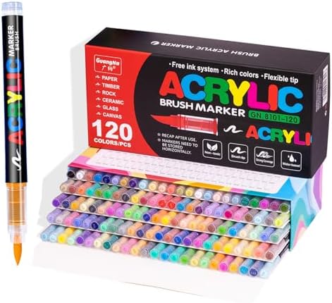 Guangna 120 Colors acrylic paint markers for stones, fabric, wood, and more