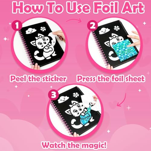 FUNNYB&G Foil Art Craft Kit for Kids, Sparkly Birthday Gift Toy for Girls | No Mess, Kids Ages 4-10 Create Sparkling Artwork, A Creative Gift for Birthdays, Holidays, Travel Activities,Screen-Free Fun