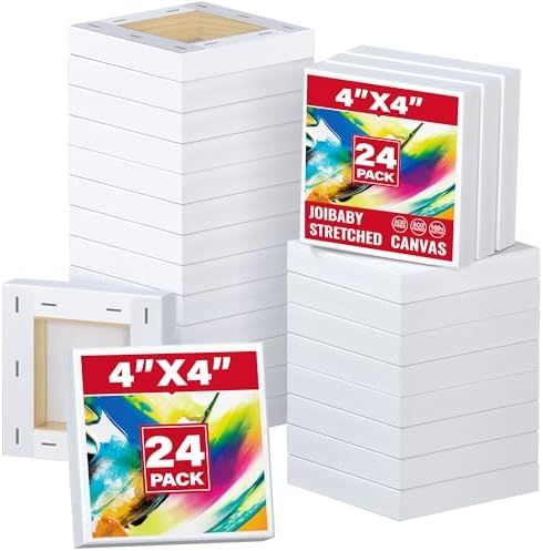 Stretched Canvas for Painting,24Pack 4X4 Inch Mini Stretched White Blank Canvas, 2/5In Profile Small Square Stretched Canvases,Canvas for Painting for Chilren,Birthday,Party,Teaching Class.