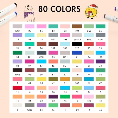 80 Colors Alcohol Markers Dual Tip Brush & Chisel Tips for Coloring Art | Alcohol based blendable ink, no bleed dual tip markers for adult coloring sketching drawing, safe for artists kids beginners