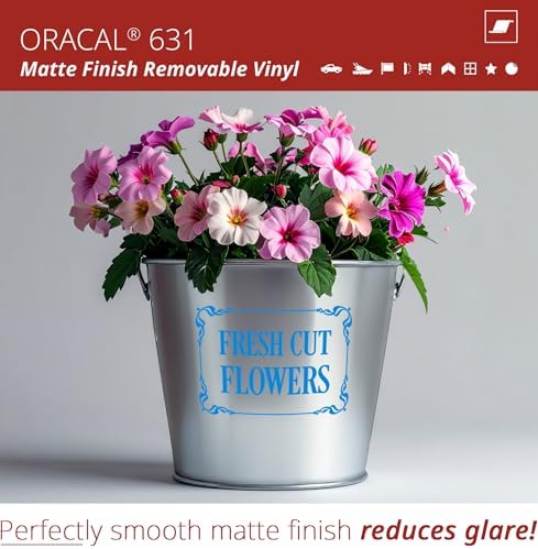 ORACAL 631 Matte Light Blue Vinyl Durable Roll Easy to Weed Permanent Adhesive Craft Vinyl for Plotting Machines, Decals & DIY Projects 12” x 15ft + Transfer Tape 12" x 24"