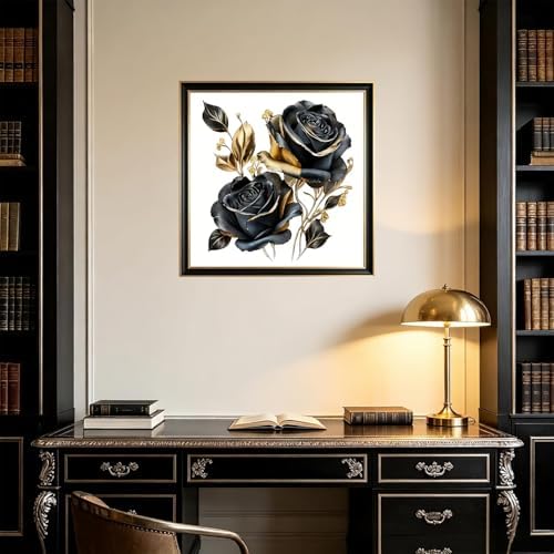 USZDL Rose Diamond Art Kits for Adults,Rose Flowers DIY 5D Diamond Painting Kits for Beginners,Round Full Drill Diamond Dots with Diamond Gem Art and Crafts for Adults Home Wall Decor 13.78x13.78 inch