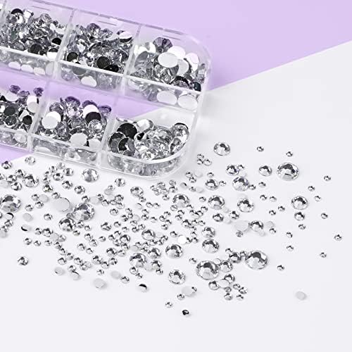 Canvalite 1500PCS Rhinestones Flat Back Gems, Nail Rhinestones Nail Art Gems with Pick Up Tweezers and Rhinestone Picker Dotting Pen, Nail Art Tools for Nails, Clothes, Face, Craft