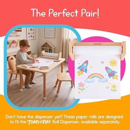 Art Paper Roll Refills – 12" x 75 ft (3-Pack) – Replacement Paper Rolls for Kids’ Art Tables, Easels & Craft Stations – Smooth White Drawing Paper – 7 Days of Play