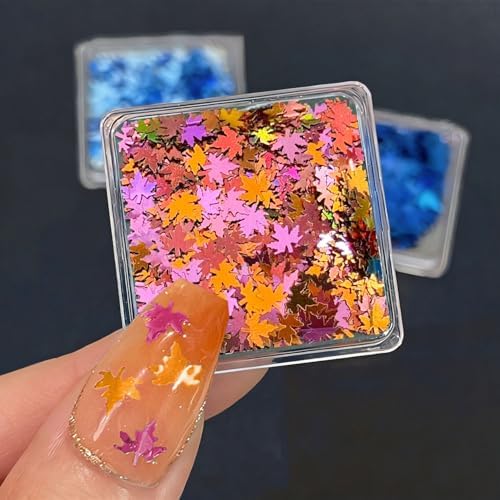 Multicolor Glitter Maple Leaves Sequins Accessories for DIY Journal, Shiny PVC Maple Leaves Confetti for Party Decorations, Mini Leaf Sequins Accessories for Drawing Notebooks.Dark Pink Orange