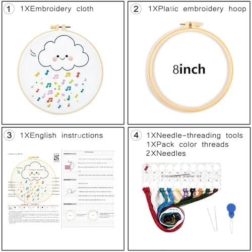 Crafmanoe Cute Embroidery Kits for Beginners Adults, Hand Embroidery Starter Kits, Stamped Cross Stitch Kits for Beginner Adult Craft Kits for Women, Entire Set of Embroidery Supplies & Video Tutorial