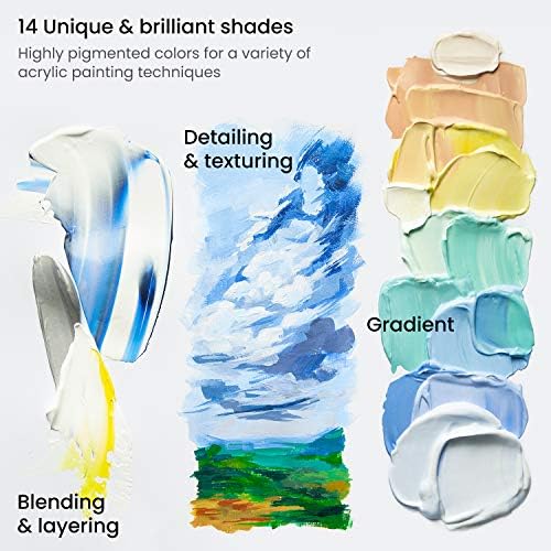 ARTEZA Acrylic Paint Set of 14 Colors, 4.06 Ounce Tubes, Non- Acrylic Artist Paints. Art Supplies for Painting