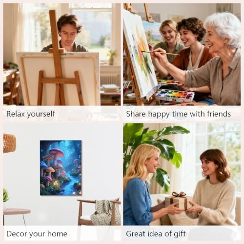 Muzagroo Paint by Numbers Oil Painting Kits for Adults DIY Mushroom Oil Painting for Beginners Hand Crafts Kits with Brushes and Acrylic Paints 16x20 inches (Mushroom)