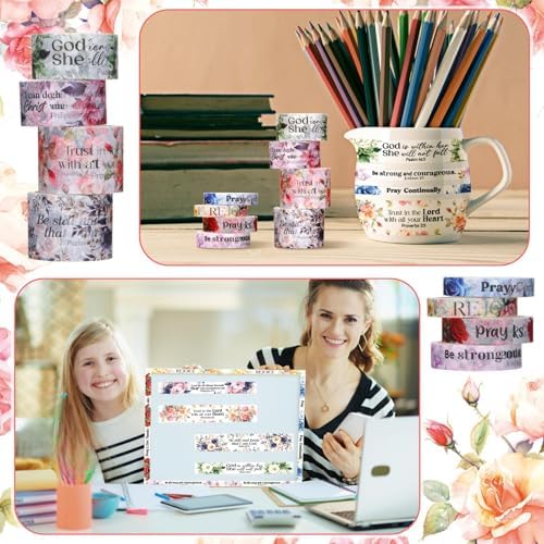 24 Rolls Christian Washi Tape Gifts, Watercolor Floral, Multi Size