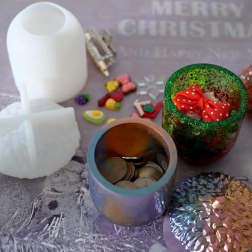 Christmas Pinecone Jar Silicone Mold with Lid, Xmas Resin Jar Mold