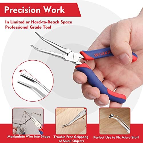 WORKPRO 2-Piece 6" Mini Needle Nose Pliers Set(Smooth Jaw), Long Nose Pliers, Bent Nose Pliers with Comfort Grip Handles, Jewelry Plier For Wire Wrapping, Handmade Craft, Jewelry Making, 6" 2PCS
