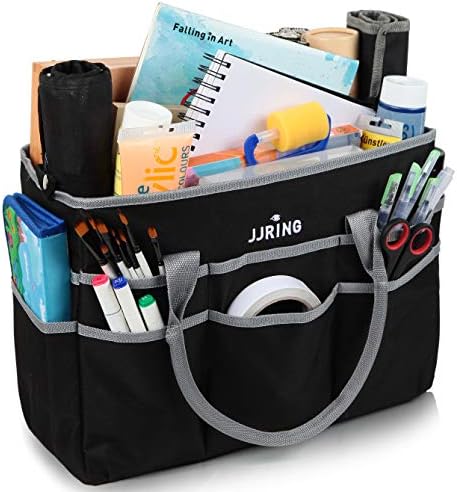 JJRING Large 600D Nylon Artist Organizer Tote Bag With 16 Pockets, Silver