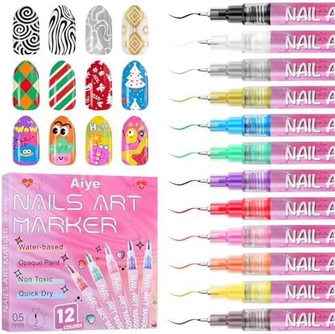 12 Color Nail Art Markers Set, Kalolary Nail Polish Pens Nail Point