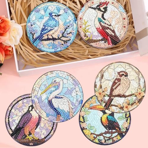 Diamond Art Coasters Kit, 8 Pieces Birds Diamond Painting Coasters Kit