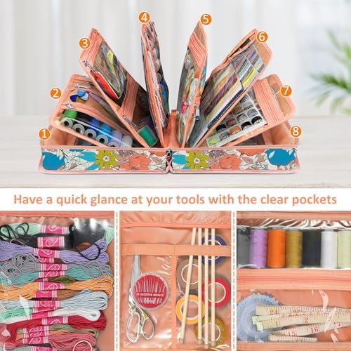 FINPAC Sewing and Craft Supplies Storage Tote Bag with Clear Pockets