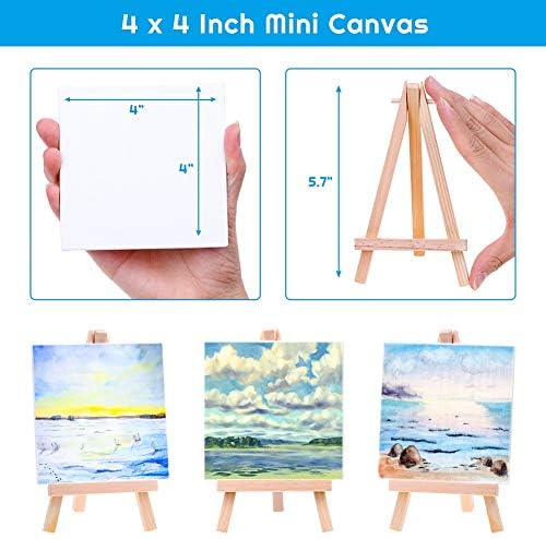 Mini Canvases 18 Pack, Cridoz Small Painting Canvas with Mini Easel 4x4 Inches Art Canvases Painting Kit for Adult Acrylic Pouring Oil Water Color