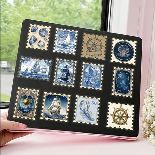 50PCS Travel Stamp Stickers, Gold Foil Scrapbook Supplies | Waterproof Vintage Travel Stickers for Journal,Planner,DIY Craft,Diary, Water Bottle,Laptop