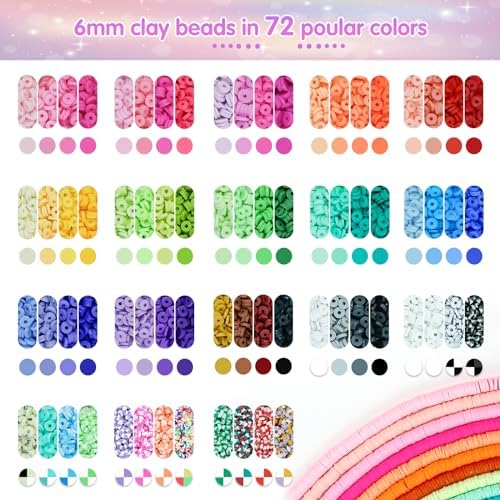 Gionlion Clay Beads Friendship Bracelet Making Kit, 72 Colors Preppy Clay A-Z Letter Number Beads & Charms Complete Jewelry Making Kit DIY Crafts Gift for Teen Girls