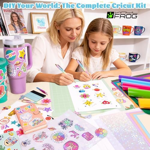 VINYL FROG 60PCS Accessories Bundle for Cricut Maker and All Explore Air, Ultimate Tools with Permanent Adhesive Vinyl, Printable Vinyl Sticker Paper, Cutting Mat, Weeding Tools, Scrape