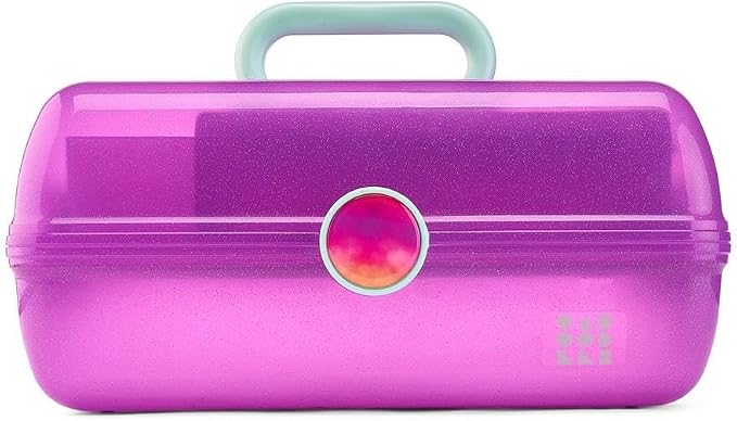 Caboodles On-The-Go Girl Makeup Box, Purple Sparkle, Show Girl Collection, Hard Plastic Makeup Organizer Box, Built-In Mirror, Secure Latch for Safe Travel, Spacious Storage for Large Items