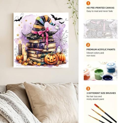 bleihum Halloween Paint by Numbers Kit for Adults with Frame Easel