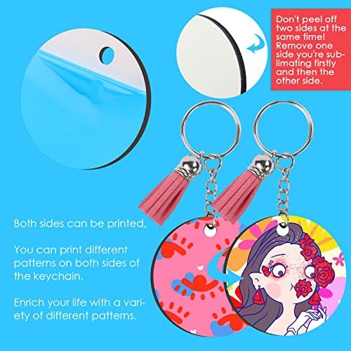 HTVRONT Sublimation Keychain Blanks - 120Pcs Round MDF Keychains with Tassels - Heat Transfer Keychains - Adult Unisex Gift