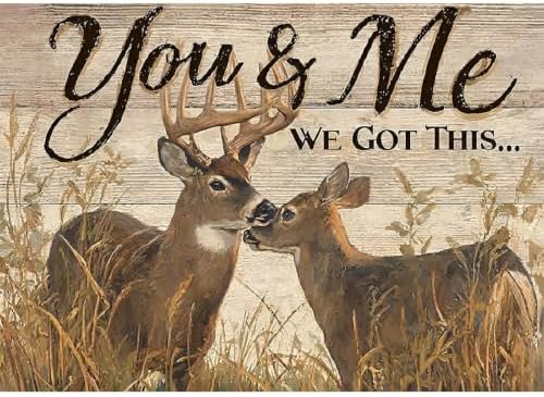 WCHUIMM Diamond Painting Kits for Adults Rustic Deer, 5D Wildlife Deer Diamond Art Kits, Round Full Drill Dot Painting You & Me We Got This DIY Gem Crafts Home Wall Decor Gift 16x12 Inch