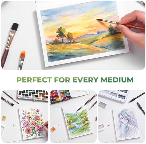 Fuumuui Watercolor Paper Block 5x7 Inch, Smooth Surface 100% Cotton Watercolor Paper, 30 Sheets, 140lb/300gsm, Hot Press, Acid-Free, Art Paper for Painting & Drawing, Wet, Mixed Media