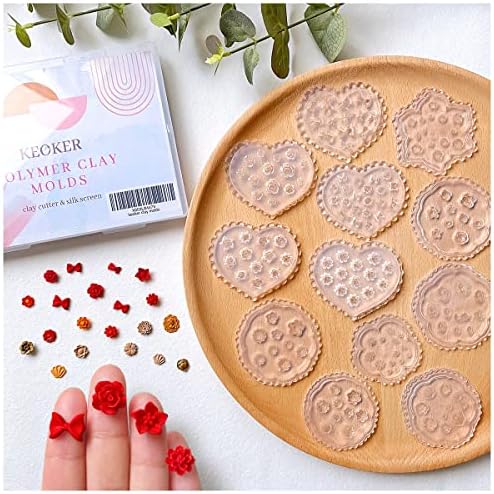 KEOKER Flower Polymer Clay Molds - 12 Pcs Rose and Leaves Molds for Polymer Clay Jewelry Making, Daisy Miniature Clay Molds
