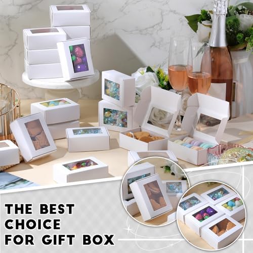 Zonon 300 Pcs Soap Boxes for Homemade Packaging, Mini Kraft Boxes with Window for Bakery Candy Soap Making Gift Packaging, 3.7x2.6x1.4 Inch (White)