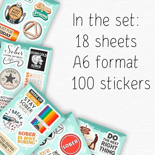 100Pcs Sobriety Stickers Bulk for Water Bottle, Laptop - Recovery Stickers and Decals, Sobriety Gifts for Man, Sober Decals & Party Supplies - Gift for Women & Men