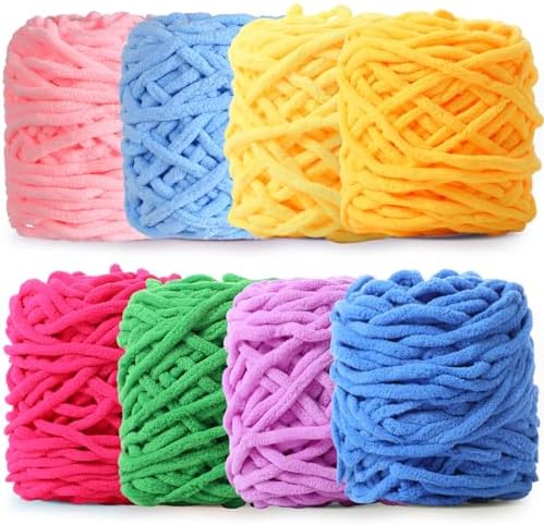 Buryeah Chunky Chenille Yarn for Crocheting, Novel Colors, 8 Pack