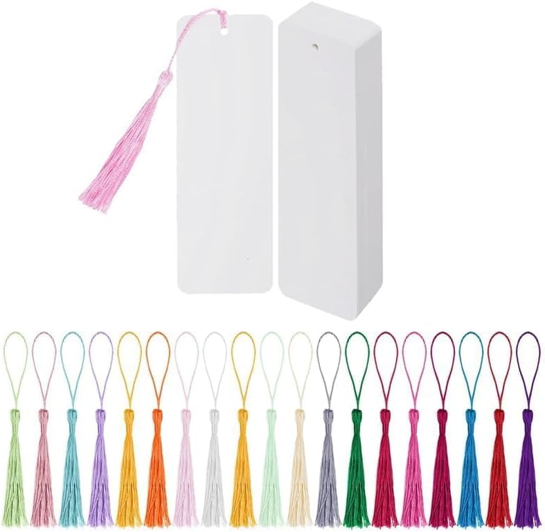 Blank Bookmarks with Colorful Tassels, 30pcs Cardstock Bookmark Blanks Kraft Paper Book Page Mark for DIY Crafts, Painting, School Projects, Gift Tag,6.5 * 2.2Inch