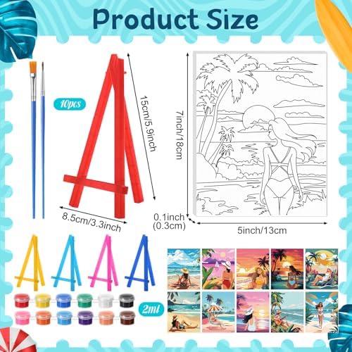 Blosssound 10 Set Pre Printed Canvas Pre Drawn Canvas Painting with Easel Kits 5" x 7" Outline Painting Panels for Beginners, DIY Craft Project, Party Favor, Home Decors(Hawaii Women)